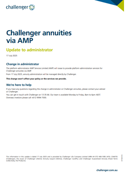 Challenger annuities via CFS